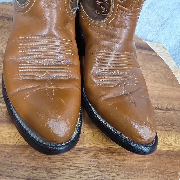 Vtg Tony Lama Western Boots Mens 7 B‎ Brown Leather Cowboy Botas Rodeo Vaquero - Picture 4 of 13